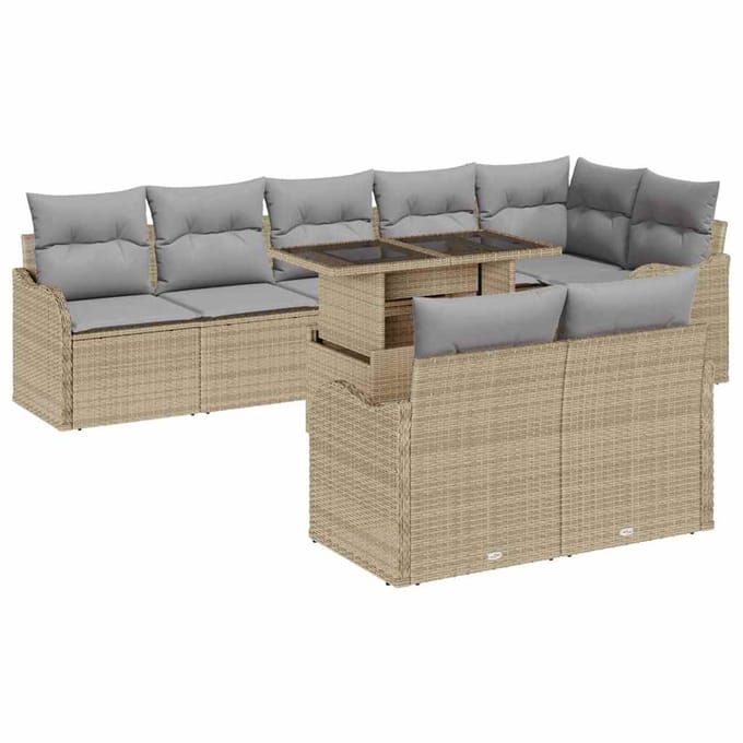 vidaXL - Tuinbank - Set - 9 - st - Beige - Poly - Riet