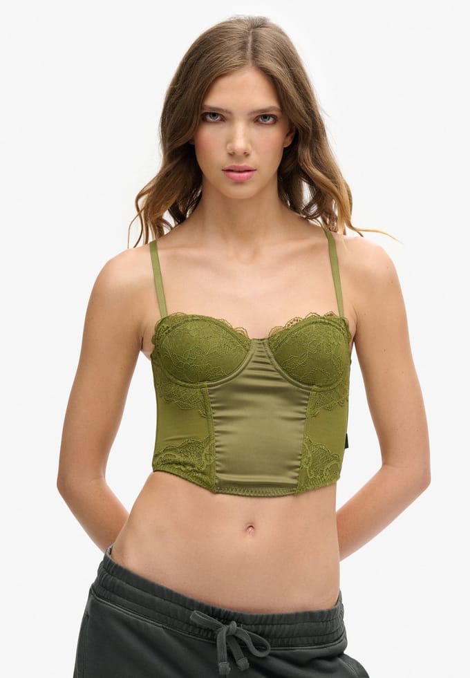 Superdry - Korsettop van satijn en mesh met kant - Dames - Tops