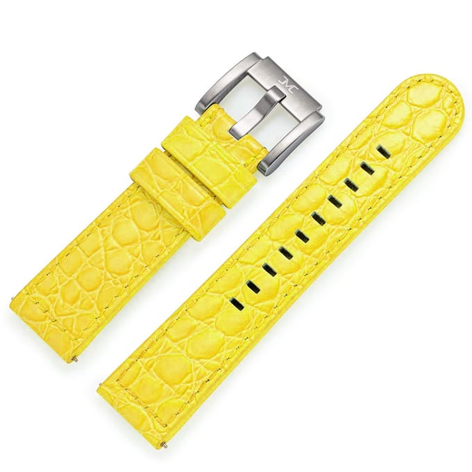 Kalfslederen Horlogebandje met Alligator Structuur Geel 22mm