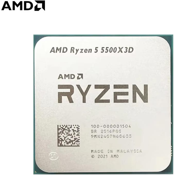 AMD Ryzen 5 5500X3D 6C/12T 4,0GHz CPU-processor AM4 Socket 96MB L3-cache 3D V-Cache Desktopcomputercomponent Geen ventilator