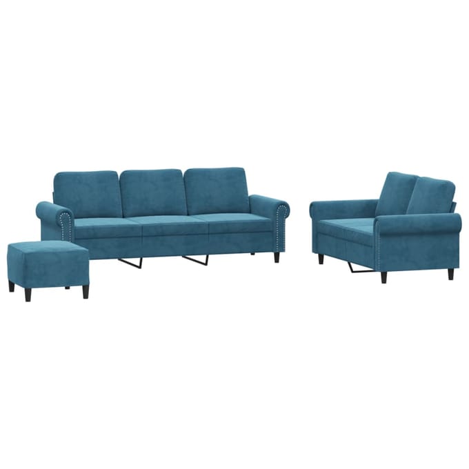vidaXL - 3-delige - Loungeset - met - kussens - fluweel - blauw