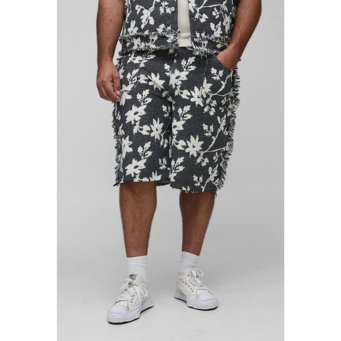 Plus Floral Tapestry Losse Pasvorm Shorts | Charcoal | Size 38