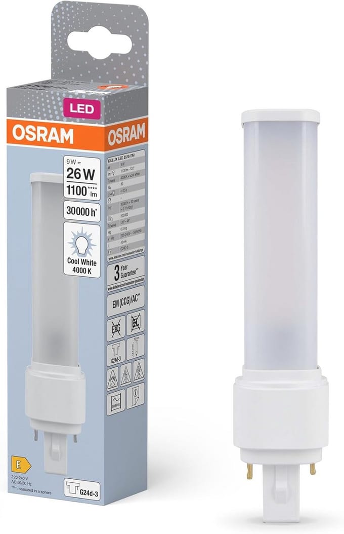 Energiebesparende LED Lamp G24D-3, 9 Watt, 1100 Lumen, Koel Wit, Rotatable, Vervanging voor Conventionele 26W Lamp