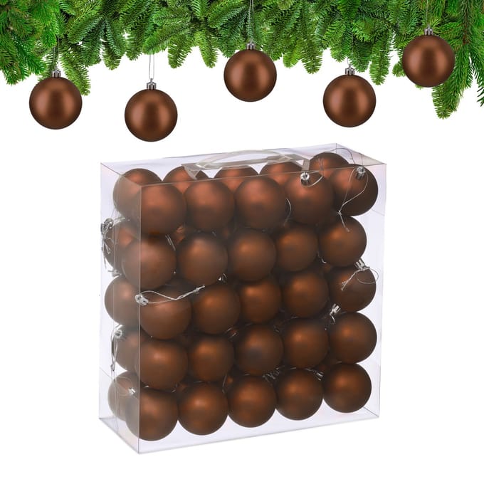 kerstballen set van 50 - Ø 6 cm - mat - kunststof - bruin