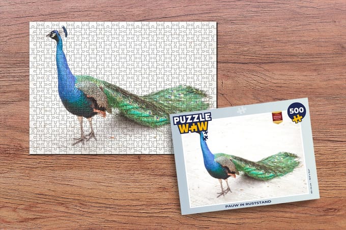 Puzzel Pauw - Zand - Veren - Blauw - Legpuzzel - Puzzel 500 stukjes
