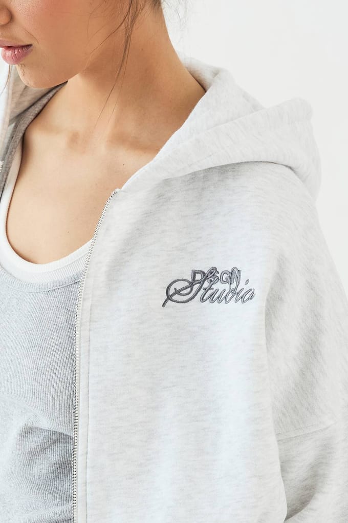 Dames DSGN Studio Badstof Applique Boxy Ritshoodie | Asgrijs | Maat: Medium