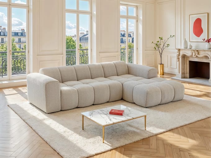 Luxe L-vormige Hoekbank Chenille – Beige – Industrohome