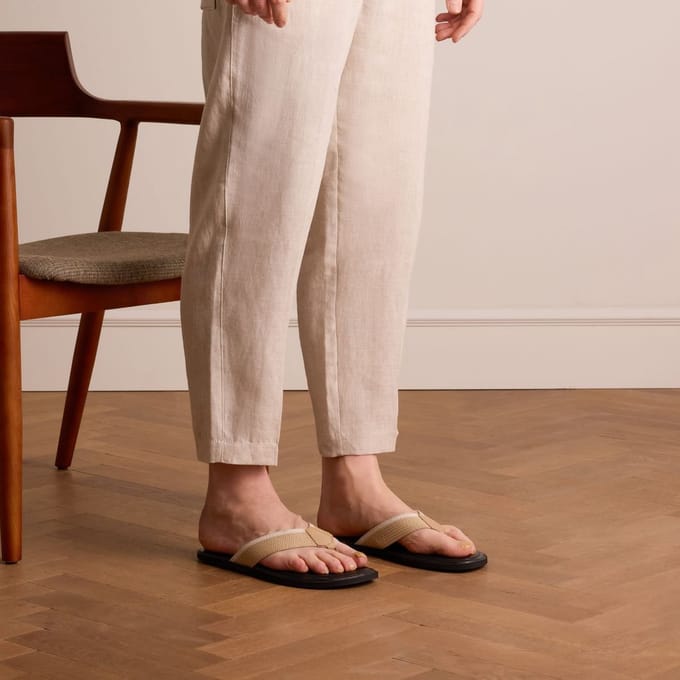 Manfield - Heren - Beige canvas slipper - Maat 46