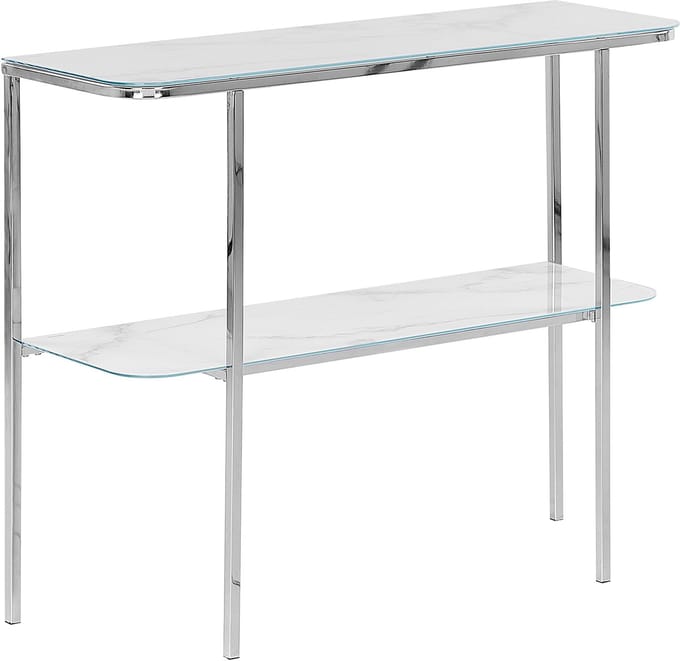 CALVERT - Consoletafel - Wit/Zilver - Veiligheidsglas