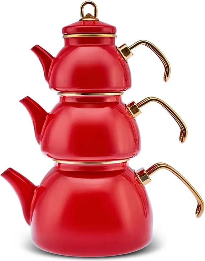 karaca Retro - Rode 3D Theepot - Emaille - 2300 ml