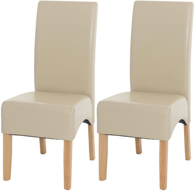 Set van 2 eetkamerstoelen/keukentoelen Latina, LEER ~ crème, lichte poten