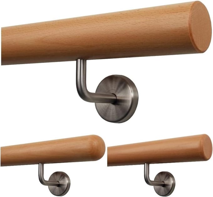 Houten Trapleuning Beuken - Leuninghout Massief - Veilige Trappenloop - Gefreesde Houten Eindstukken - 200 cm Lengte - Niet Van Toepassing