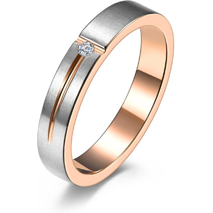 Bague T minimaliste tendance en acier titane mat avec diamant 12# beige