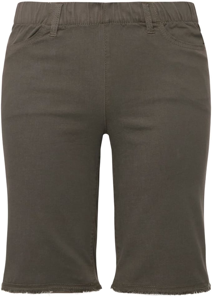 Ulla Popken - Dames - Bermuda gerafelde zoom elastische tailleband - Lodengroen - Maat 62