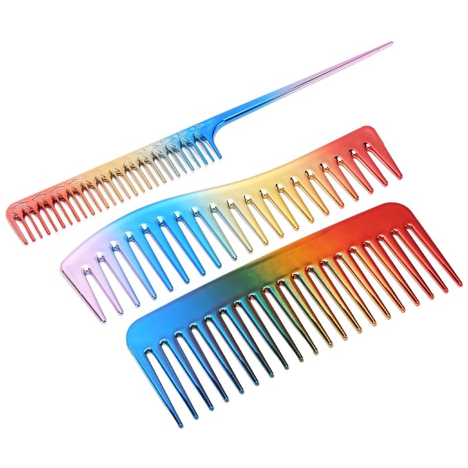 3 STUKS Haarkam Set Kapper Electroplate Styling voor Huishouden Kapsalon Kapper beige