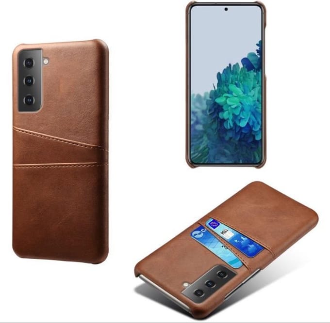 Backcover met Opbergvakjes + PMMA Screenprotector voor Galaxy S21 Plus 5G _ Donkerbruin