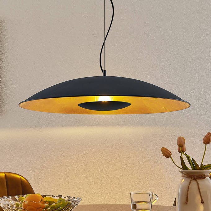 Lindby hanglamp Narisara, Ø 80 cm, E27, zwart-goud