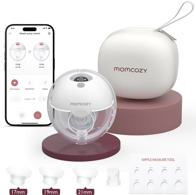 Momcozy M5 Smart – Handsfree Borstkolf – 1 Stuk – Elektrisch – Stil & Compact – Met Borstschild Inserts - Wit/Grijs