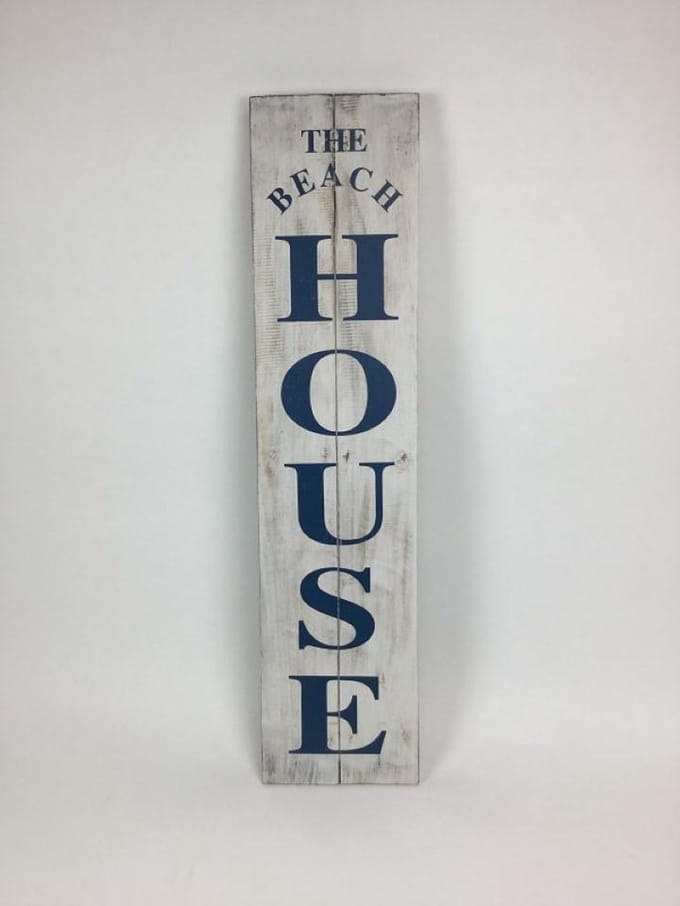 Tekstbord Beach House 20x80 cm handgemaakt van hout