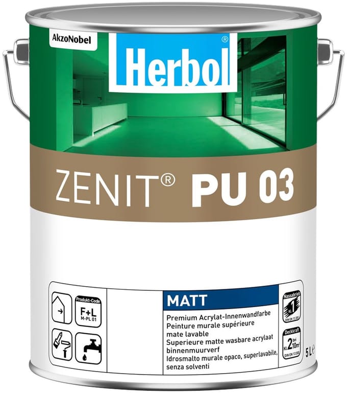 Herbol Zenit PU 03 - Hoogwaardige matte isolerende binnenmuur verf - Waterbasis - 5 L - WIT