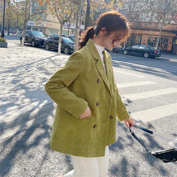 Costume d'automne croisé Veste de costume en velours côtelé pour femmes XL gray