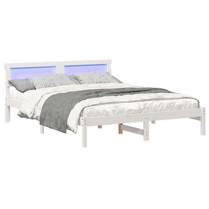 vidaXL - Bedframe - met - hoofdeinde - Wit - 150 - x - 200 - cm - Massief - grenenhout