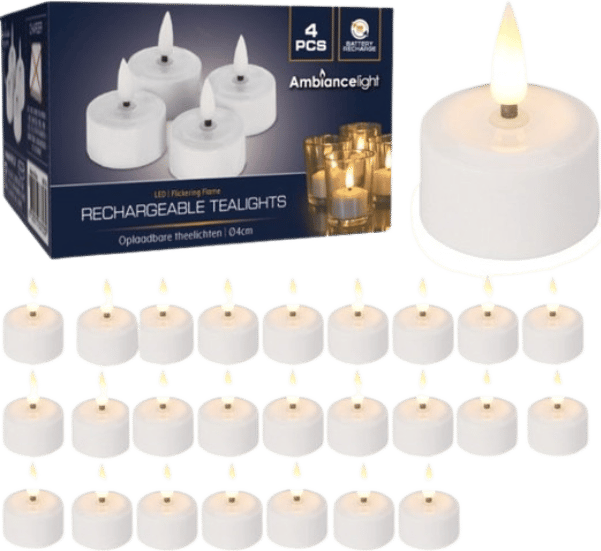 Theelichtjes LED Box 32 stuks Oplaadbaar - Ø4cm *Uitbreidingsset ZONDER oplader*