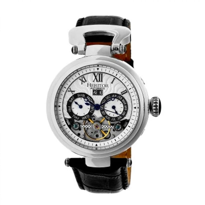 Heritor Automatic Ganzi semi-skelet lederen band horloge