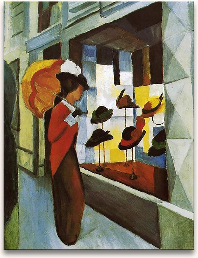Handgeschilderd olieverfschilderij - olieverf op canvas - August Macke 'De Hoedenwinkel'