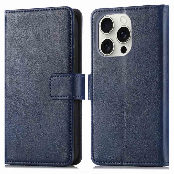 imoshion Hoesje - Geschikt voor Apple iPhone 16 Pro - Luxe Bookcase - Donkerblauw