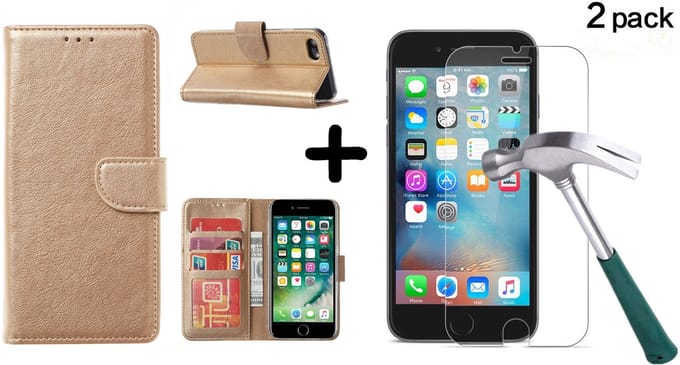 Hoesje Geschikt voor iPhone SE 2022 / 7 / 8 hoesje wallet case Goud met 2 pack Screenprotector