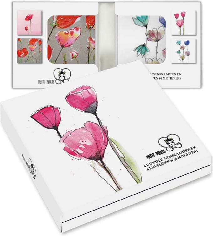 Kaartenmapje Petit Paris -Roze bloemen