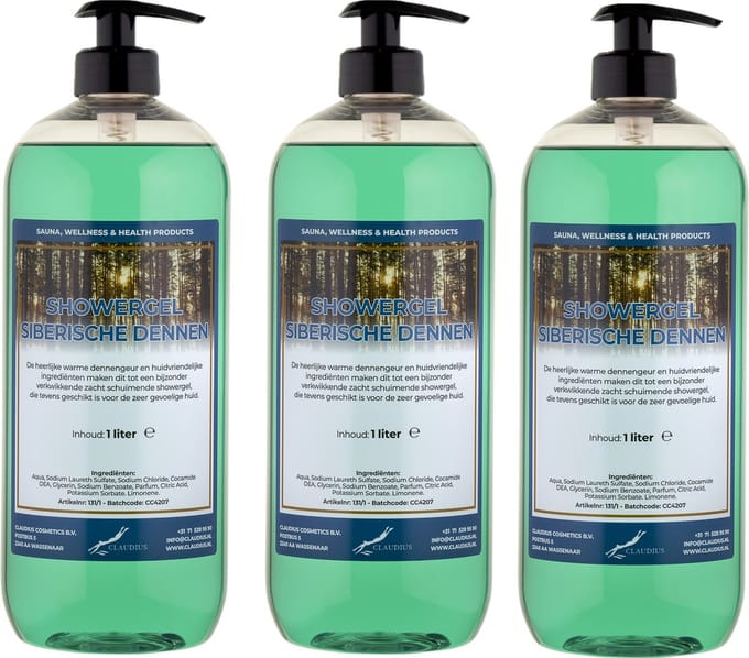 Douchegel Siberische Dennen 1 liter - set van 3 stuks - met gratis pomp - Showergel