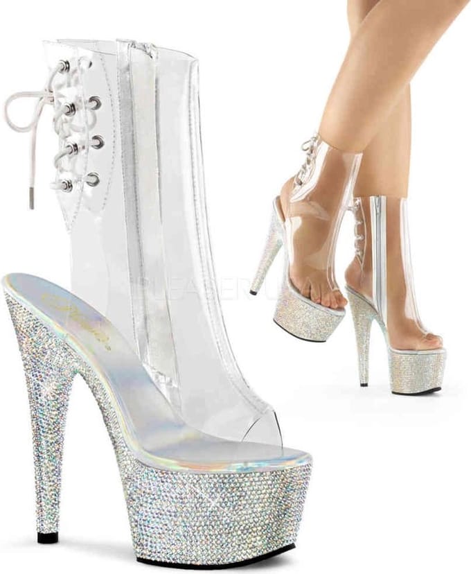 EU 37 = US 7 | BEJEWELED-1018DM-7 | 7 Heel, 2 3/4 PF Open Toe/Heel Ankle Boot, Side Zip