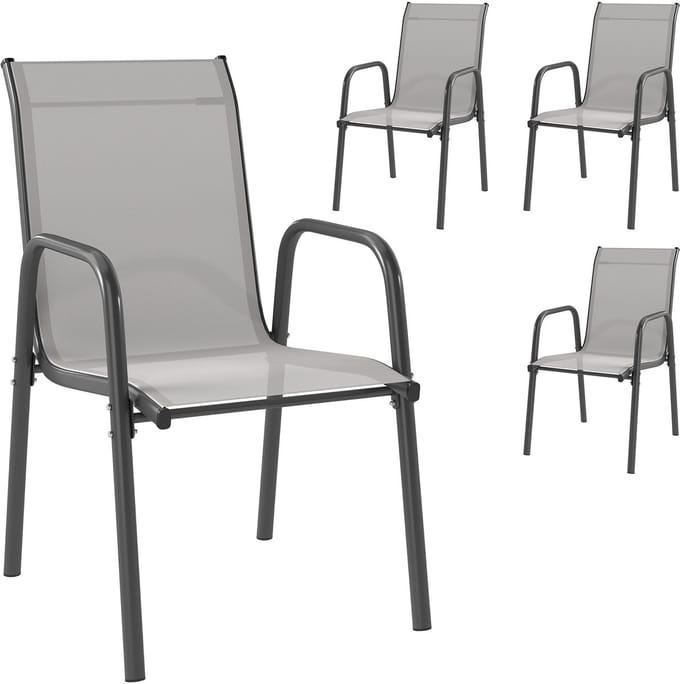 Outsunny Tuin Eetkamerstoel-Metaal, Mesh-69L x 51B x 87H cm-Lichtgrijs