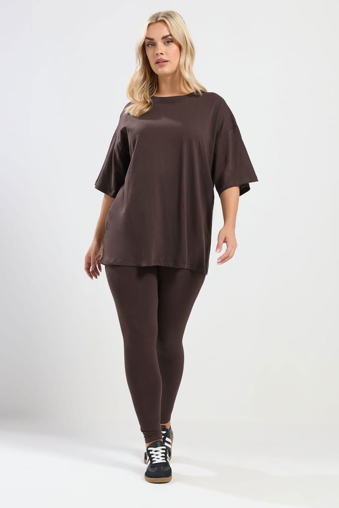 Yours Chocoladebruin Relaxed Longline Tshirt Size 62-64