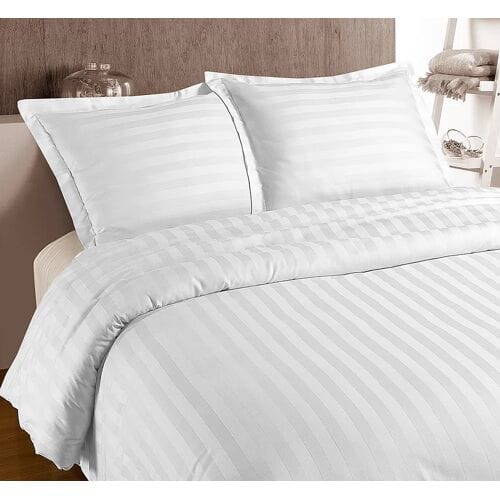 Primaviera Deluxe Hotel Stripe Dekbedovertrek - Eenpersoons - 140X200/220 + 1 x kussensloop 60x70 - Wit