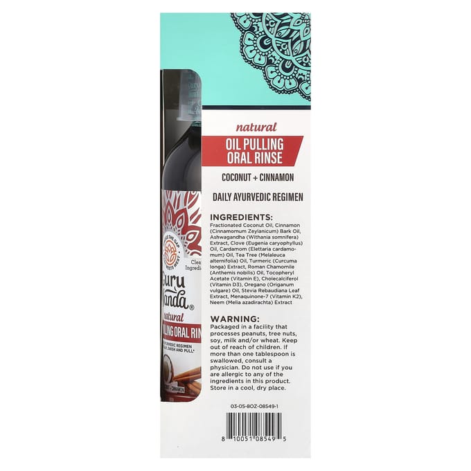GuruNanda, Bain de bouche à l'huile naturelle, noix de coco et cannelle, 237 ml (237ml) black