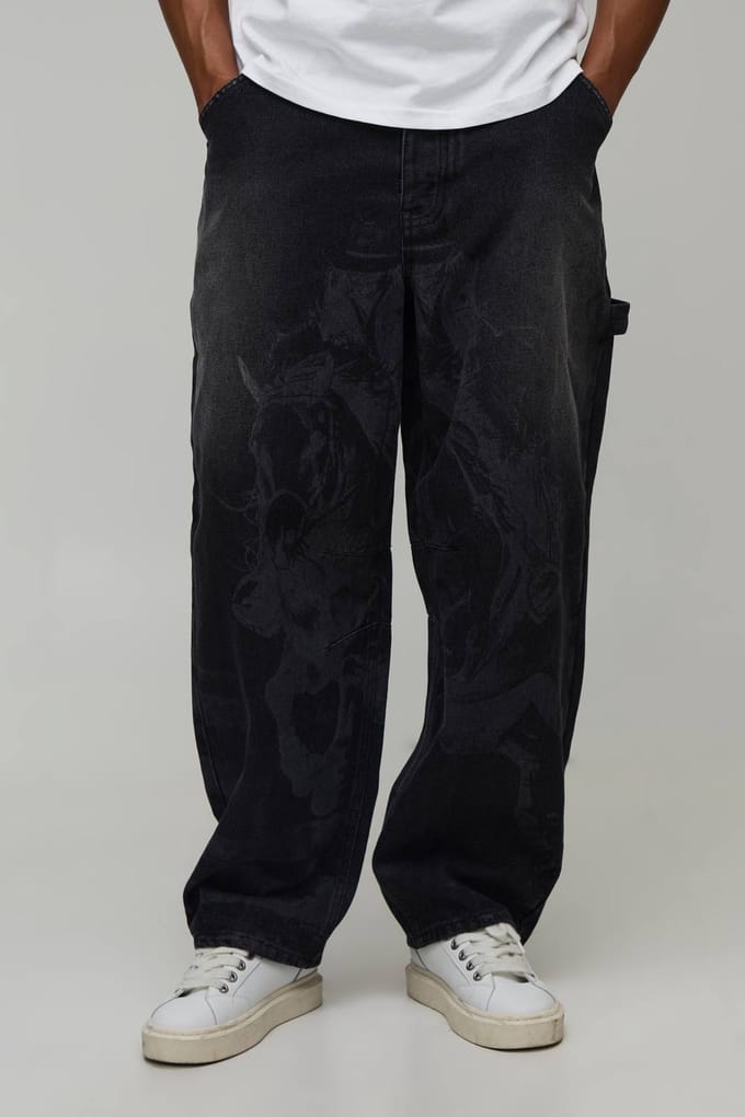 Western Grafische Balloon Fit Jeans | Washed Black | Size 30R
