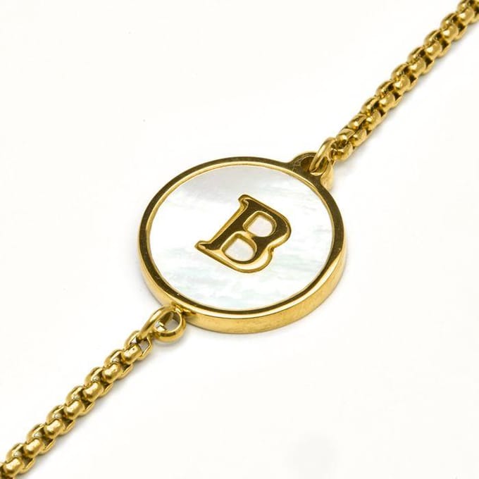 Bracelet - LUXENTER - Alphabet B - Nacre blanche - finition or jaune 18K - Femme beige