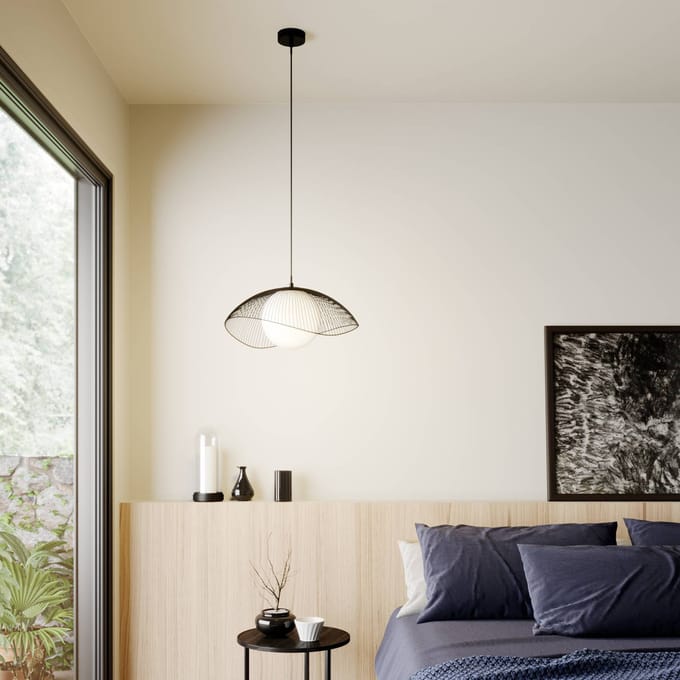 Lindby - hanglamp - 1licht - staal, glas - H: 19 cm - E27 - zwart, wit