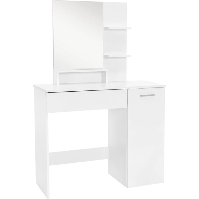 ML-Design Kaptafel met Spiegel, Kaptafel met Lade, 90 x 38 x 138 cm, Wit, Modern, Kaptafel, Make-up tafel, Make-up set, Cosmeticatafel met onderkast
