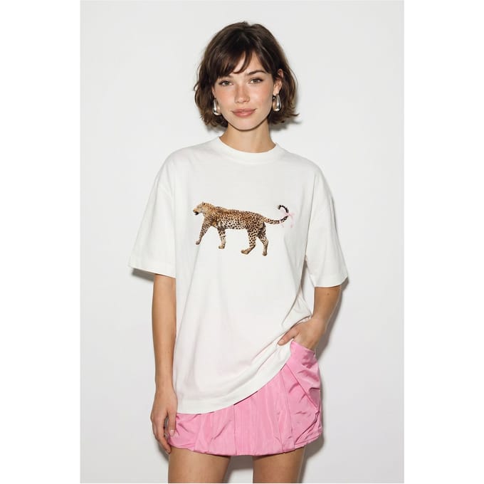 Oversized Leeuwenprint Katoenen T-Shirt