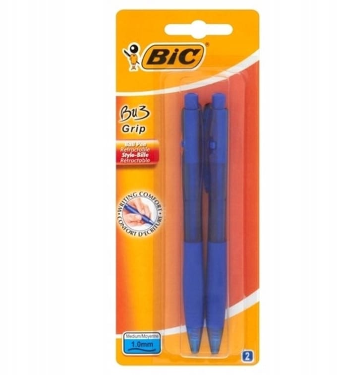 BIC BU 3 Grip Blauwe Balpen - 2 Stuks