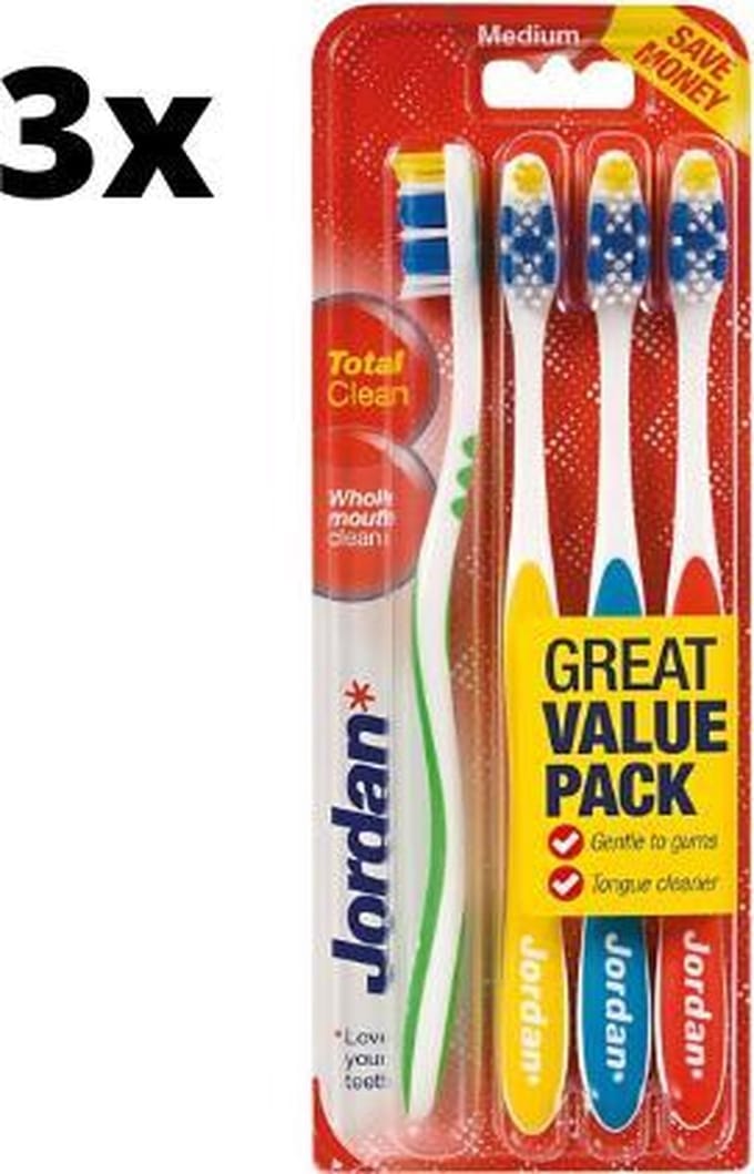 3x Jordan Total Clean Medium Tandenborstel - 4 stuks