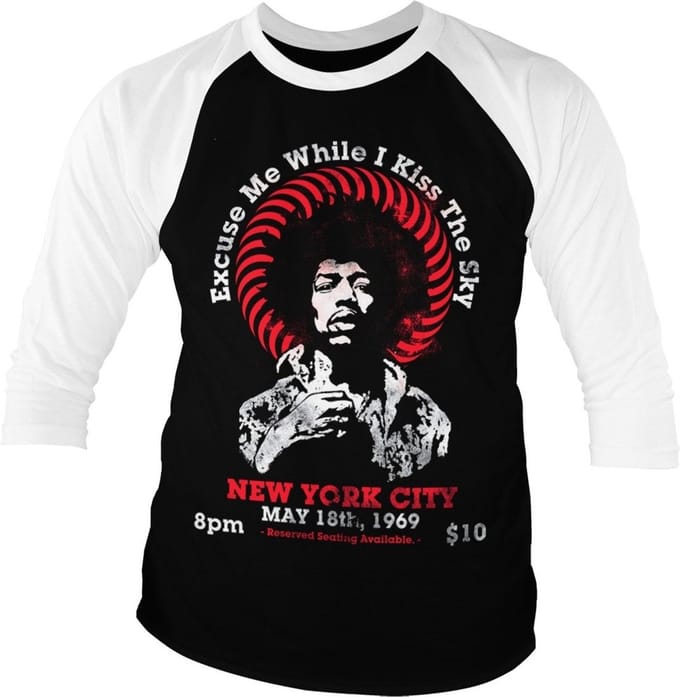 Jimi Hendrix Live In New York Base-ball T-shirt met 3/4-mouwen, wit-it-e-Black