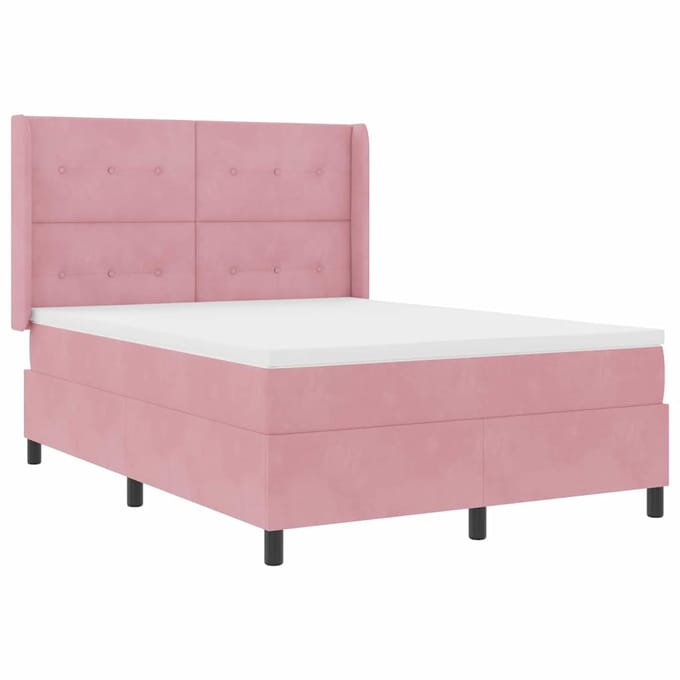 vidaXL - Boxspring - bed - met - hoofdeinde - Roze - 140 - x - 190 - cm - Fluweel