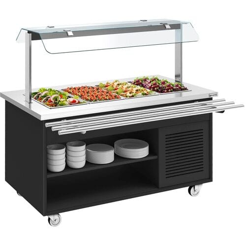 GGM Gastro Buffetwagen kalt DANZIG - 1600mm - für 4x GN 1/1 - mit Tablettrutsche - Schwarz