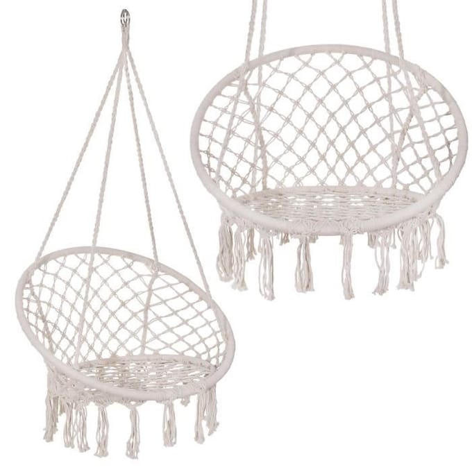Springos Hangstoel | Binnen & Buiten | Belastbaar tot 150 kg | 120 x 79 cm | Crème