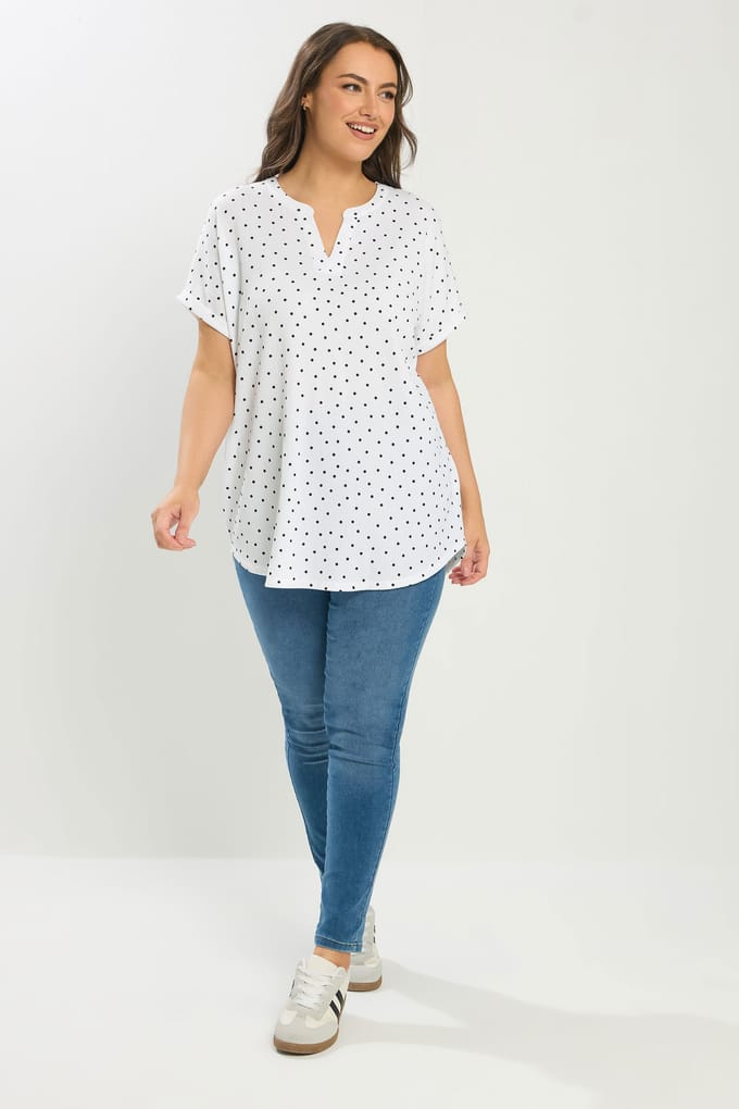 Yours Witte Getextureerde Top Met Stippen En Inkeping In De Hals Size 42